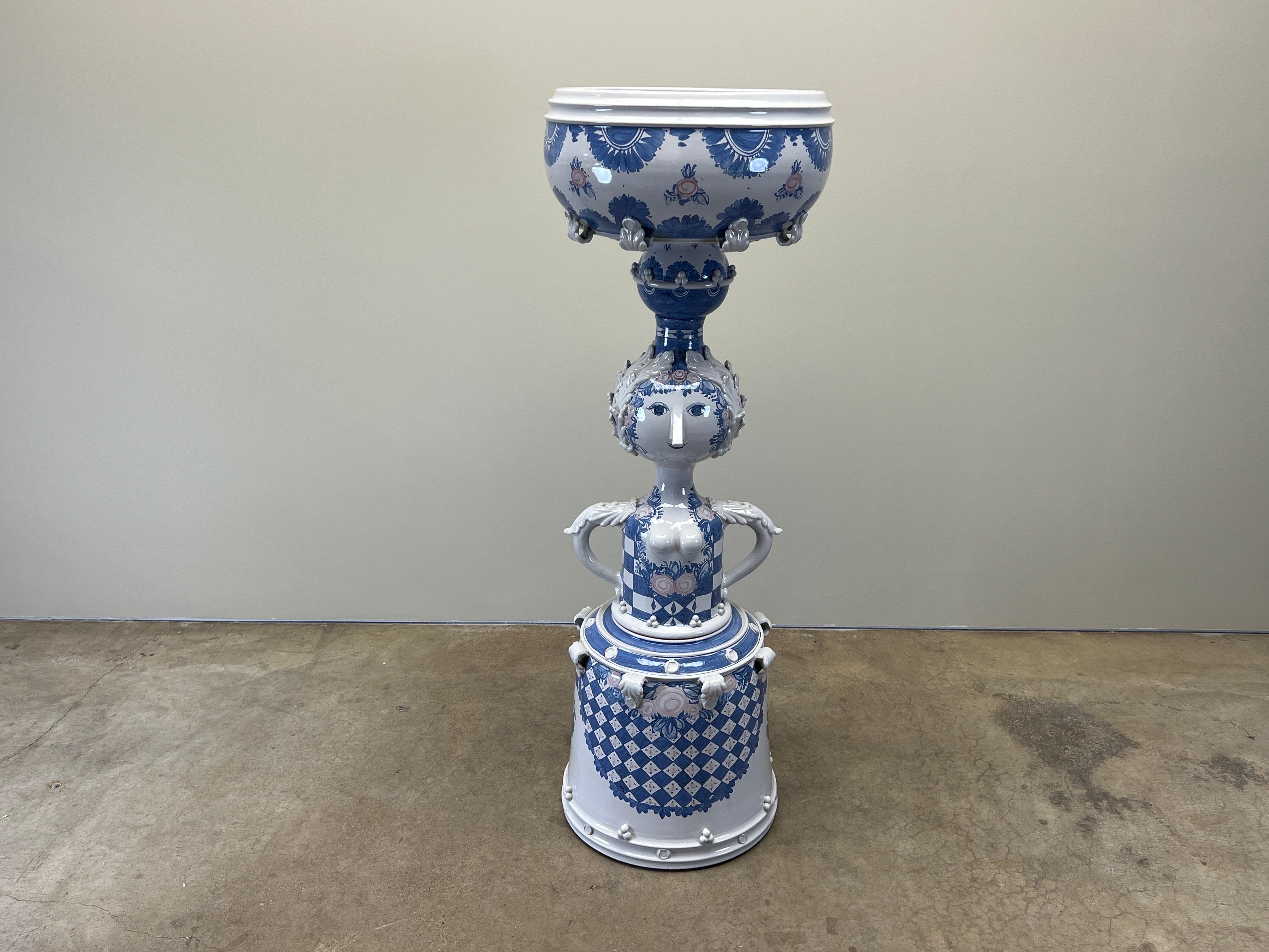 A monumental three piece ceramic planter by Bjorn Wiinblad. This incredible work is a piece unique and was special ordered in 1984. Signed by the artist. 