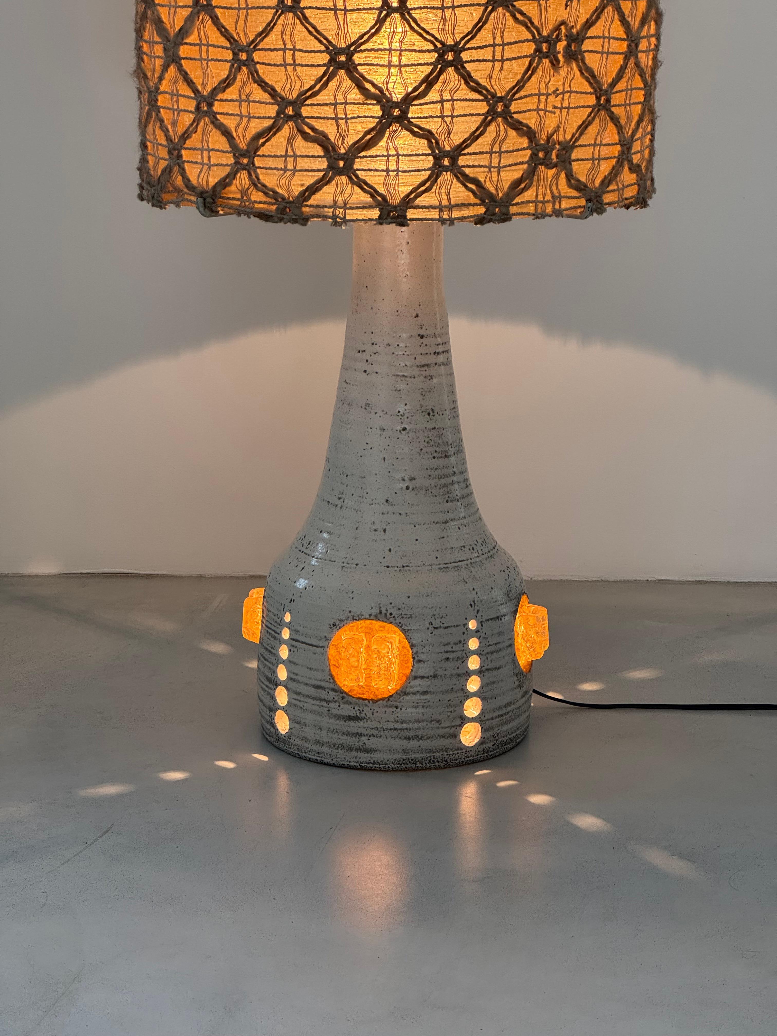 Brutalist Monumental Ceramic Totem Floor Lamp by Potiers of Accolay, France, Circa 1970 For Sale