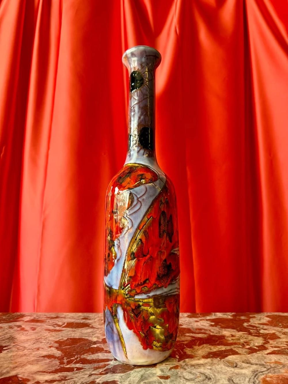 Dipinto a mano Vaso monumentale in ceramica di Monique Brunner, anni '50 circa in vendita