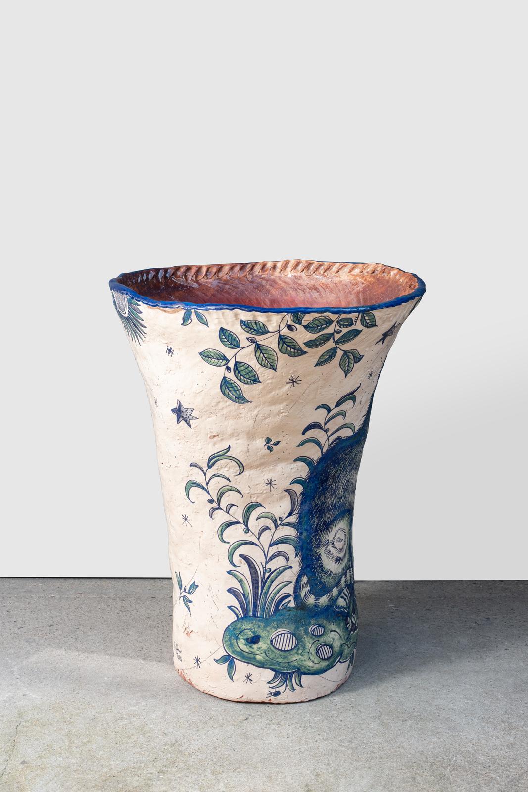 Beaux-Arts Vase monumental en céramique à décor de chat par Jérôme Galvin, 2020 en vente