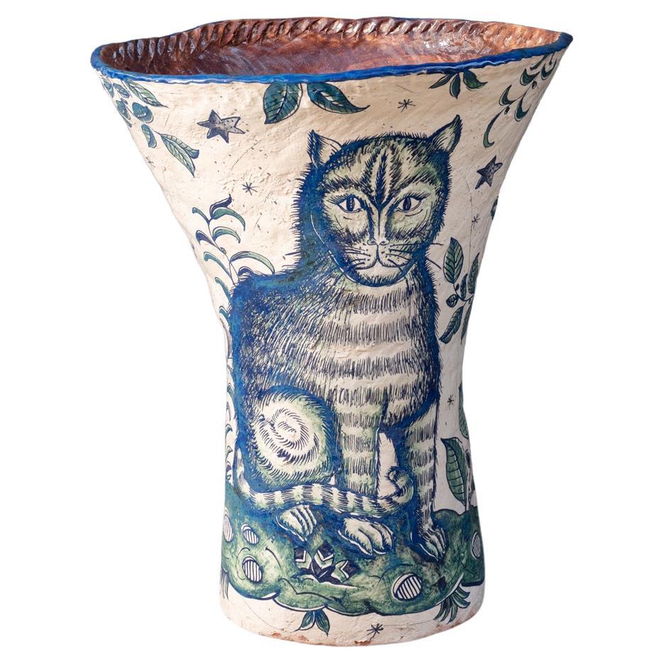 Monumental Ceramic Vase with a Cat Decoration by Jerôme Galvin, 2020 For Sale