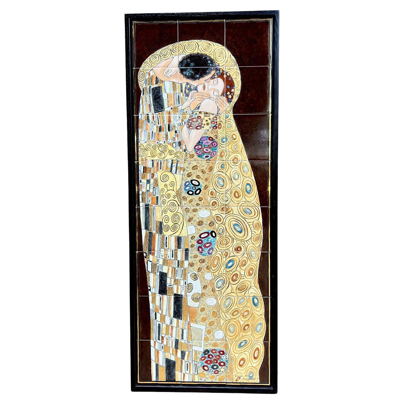 Monumental Ceramic Wall Panel After Gustav Klimt’s The Kiss, with 24k Gold Detai