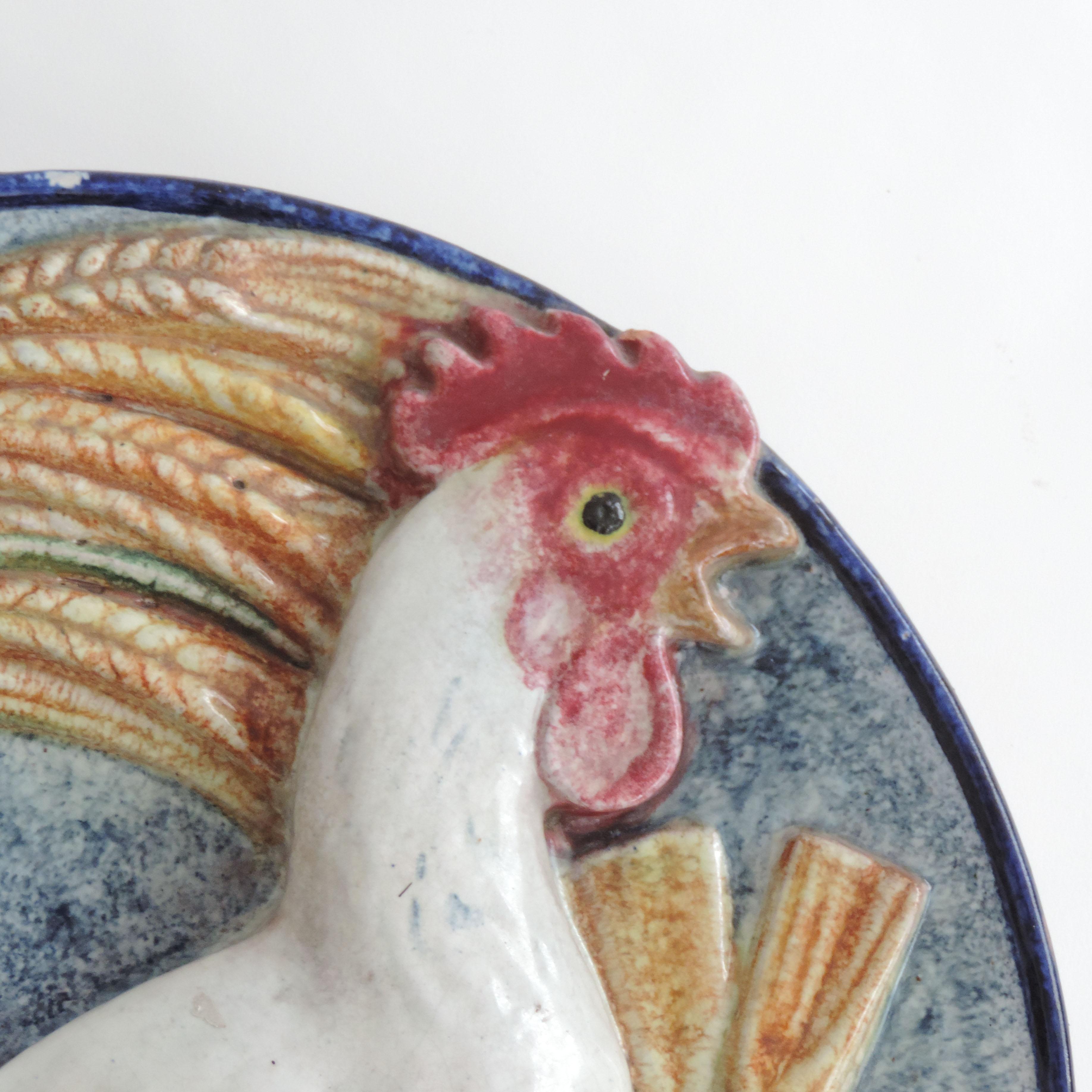 Mid-Century Modern Monumental Ceramic Wall Plate with a Chicken For Sale