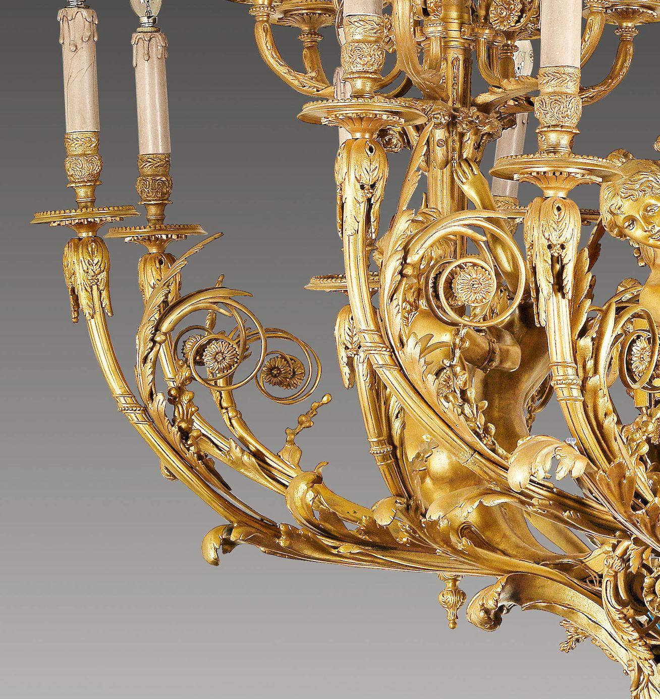 Gilt Monumental Chandelier in Louis XVI Style, According to J.-B. Klagmann For Sale