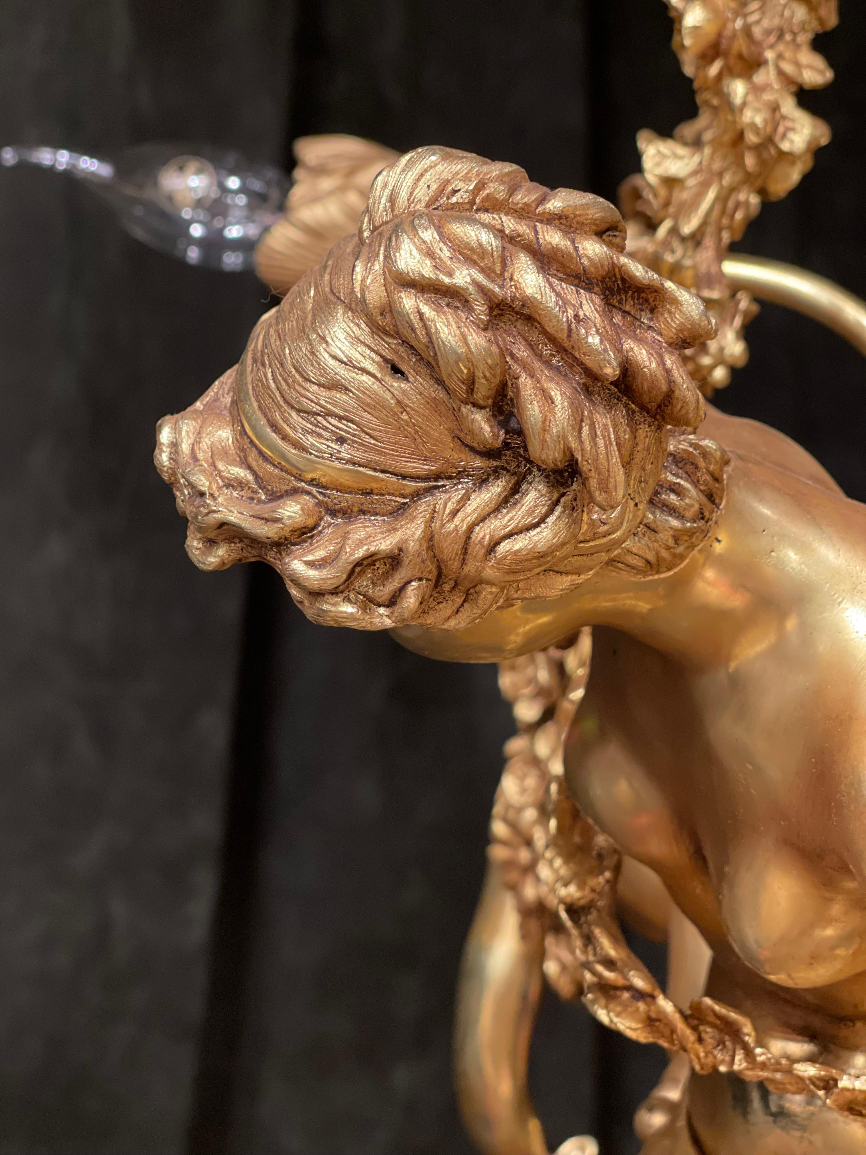 Monumental Chandelier in Louis XVI Style, Solid Bronze, Gilt, Unique For Sale 9