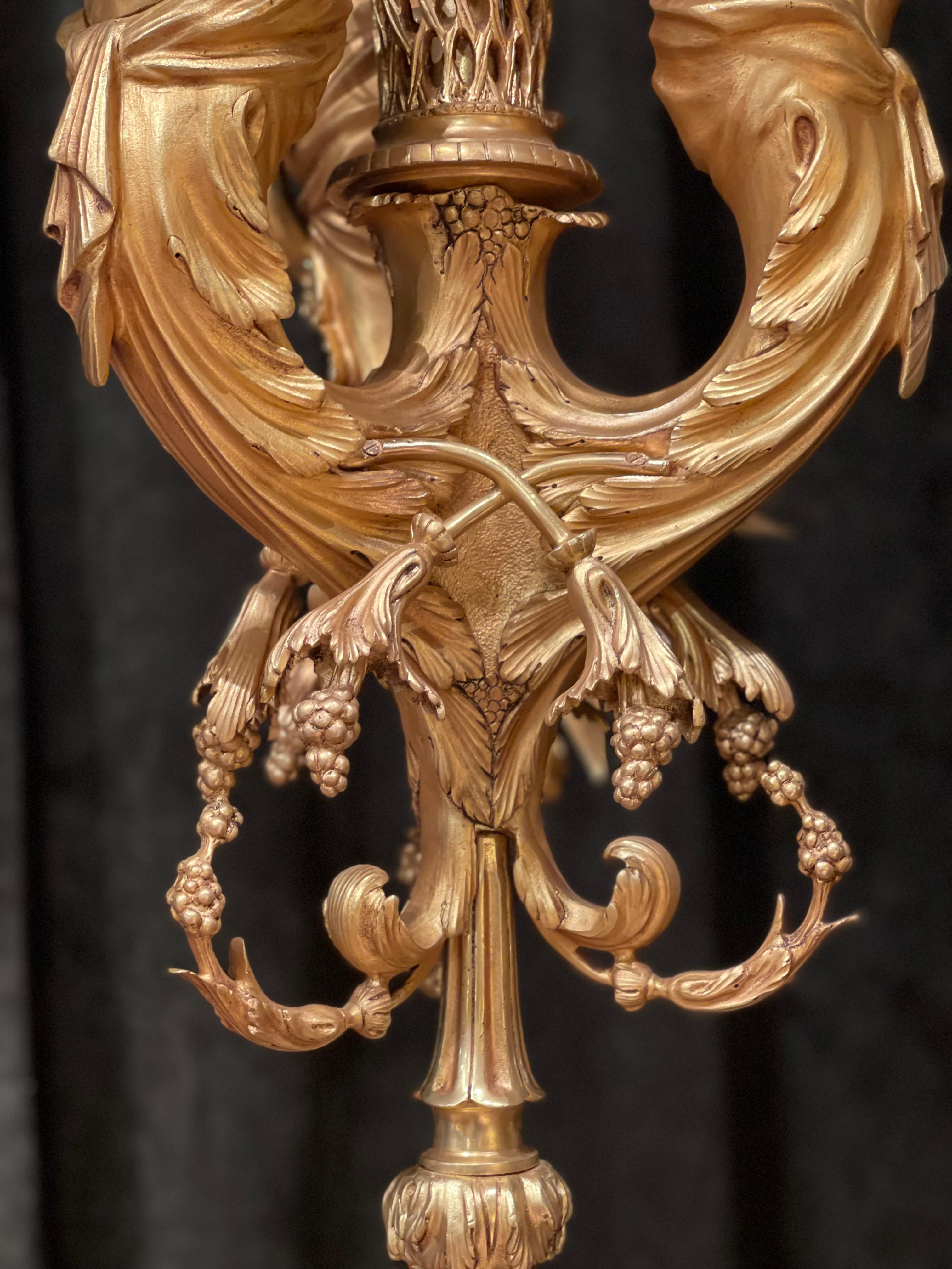 Monumental Chandelier in Louis XVI Style, Solid Bronze, Gilt, Unique For Sale 11