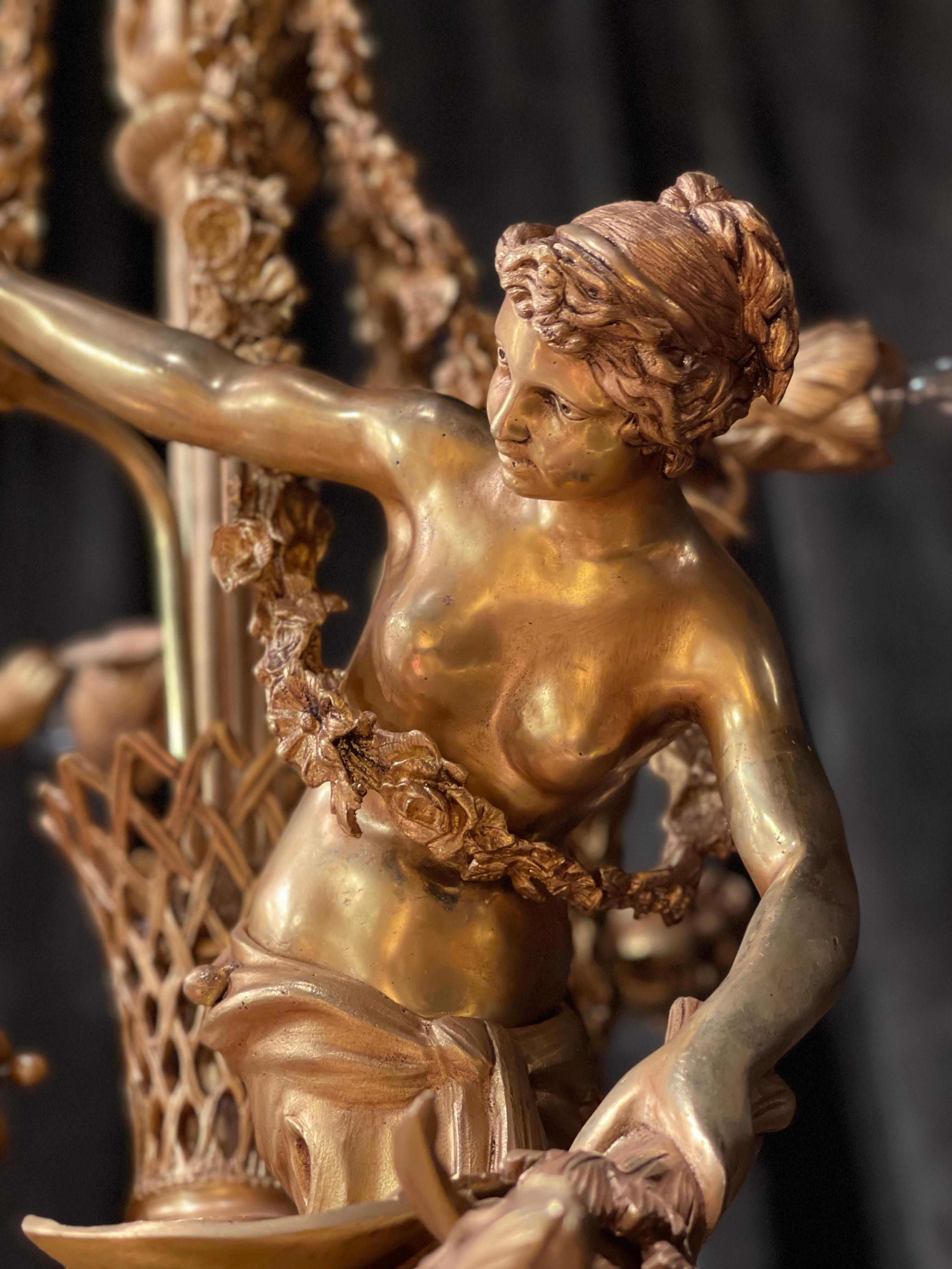 Monumental Chandelier in Louis XVI Style, Solid Bronze, Gilt, Unique For Sale 12