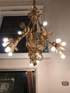 Monumental Chandelier in Louis XVI Style, Solid Bronze, Gilt, Unique