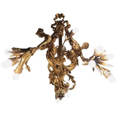 Monumental Chandelier in Louis XVI Style, Solid Bronze, Gilt, Unique