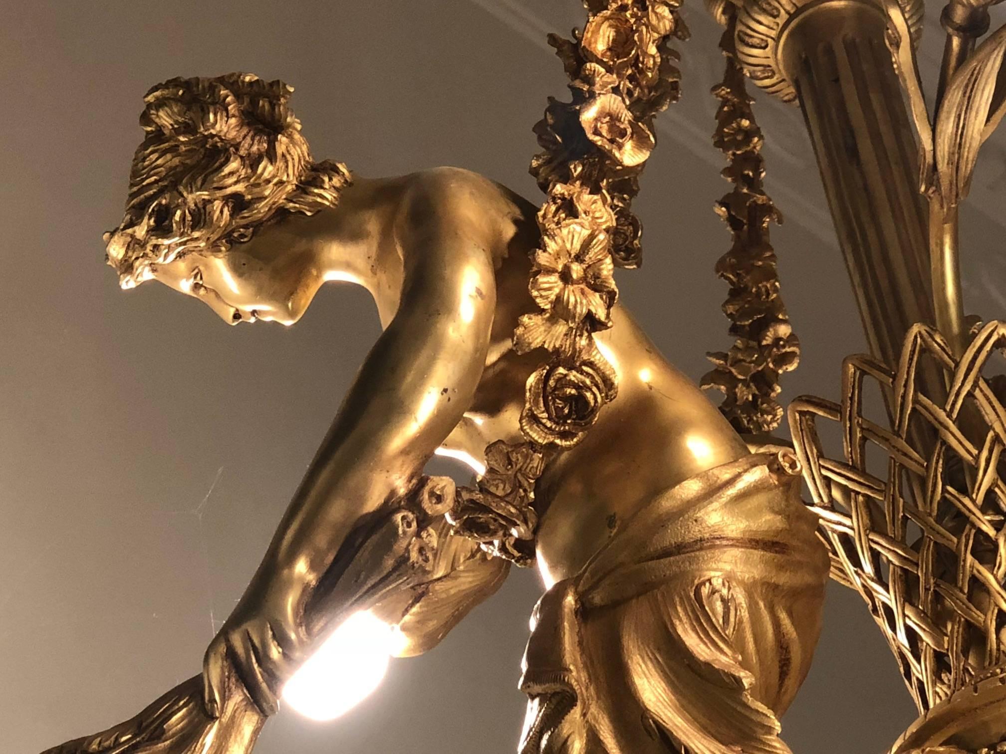 Monumental Chandelier in Louis XVI Style, Solid Bronze, Gilt, Unique In Good Condition In Berlin, DE