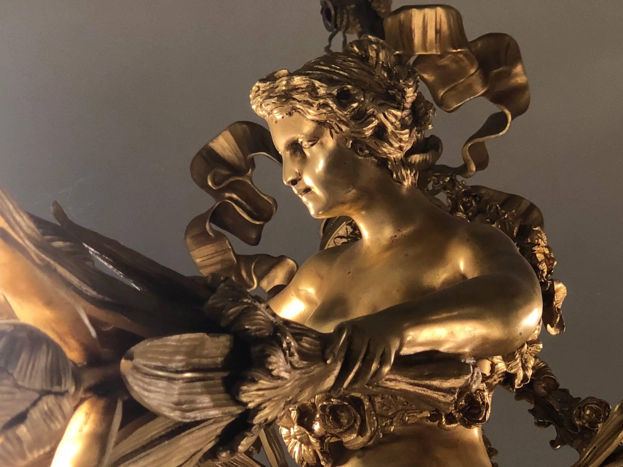 20th Century Monumental Chandelier in Louis XVI Style, Solid Bronze, Gilt, Unique
