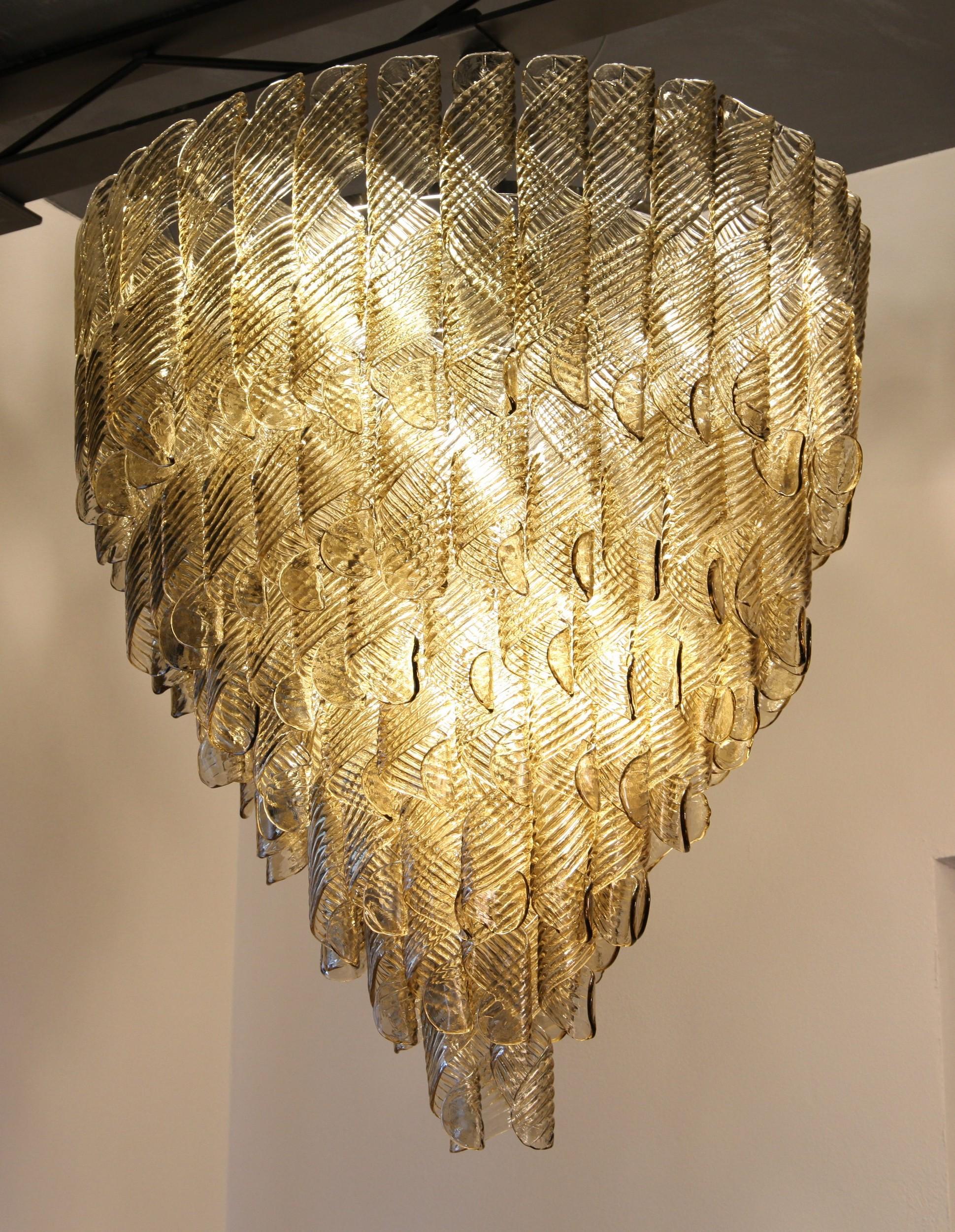 Monumental Chandelier, Murano Fume Glass in Spiral Ribbed Elements, 7 Tiers 3