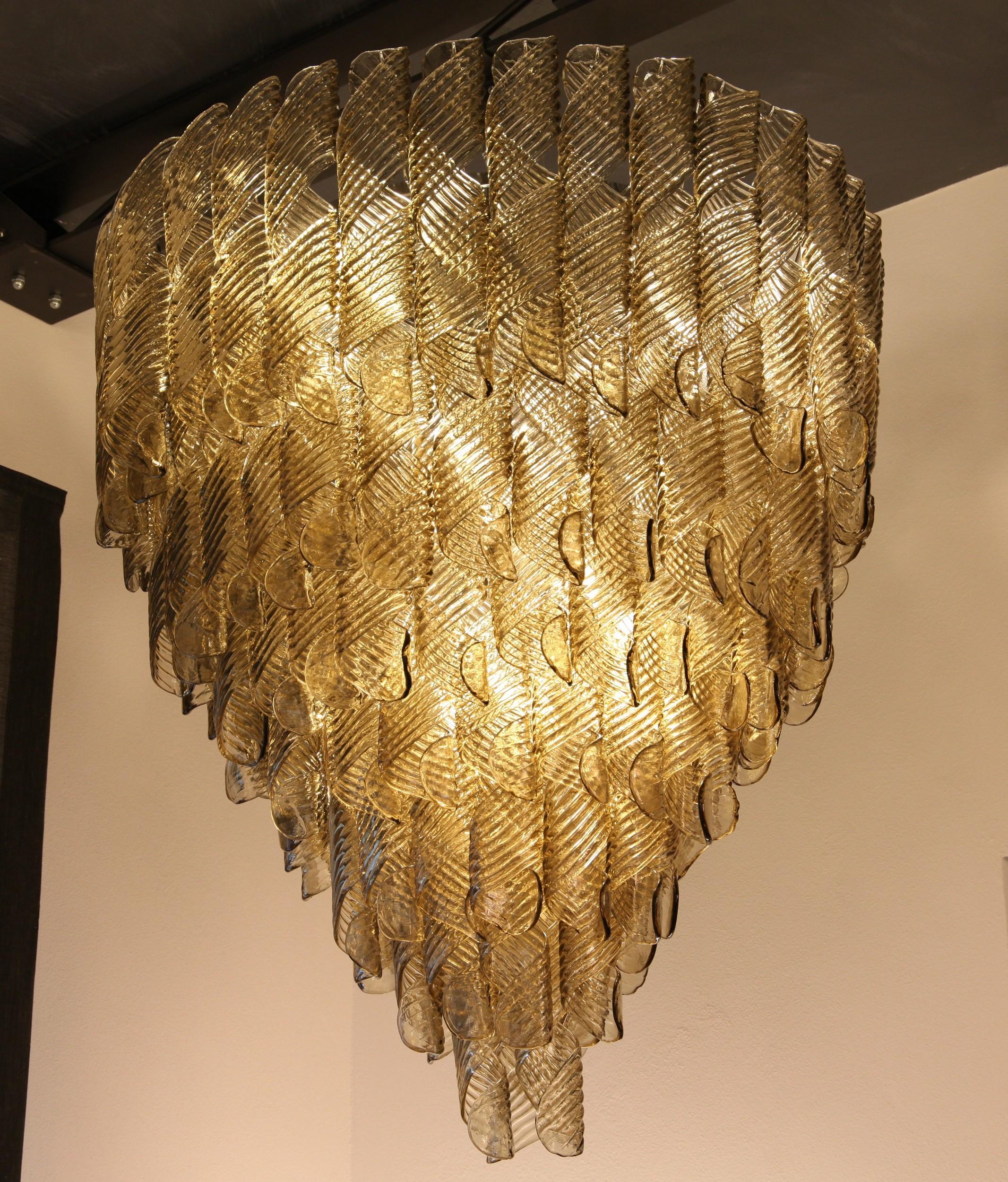 Monumental Chandelier, Murano Fume Glass in Spiral Ribbed Elements, 7 Tiers 4