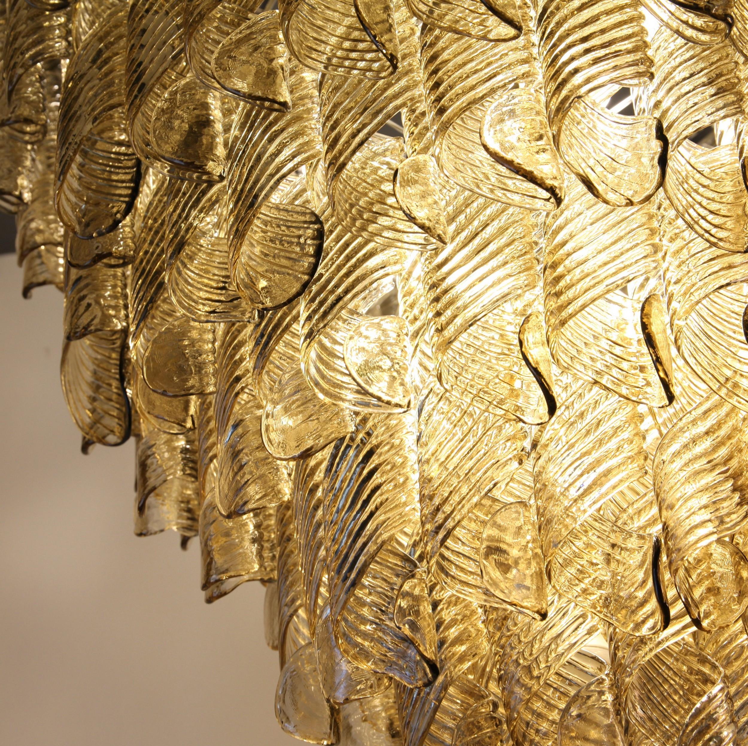 Monumental Chandelier, Murano Fume Glass in Spiral Ribbed Elements, 7 Tiers 7