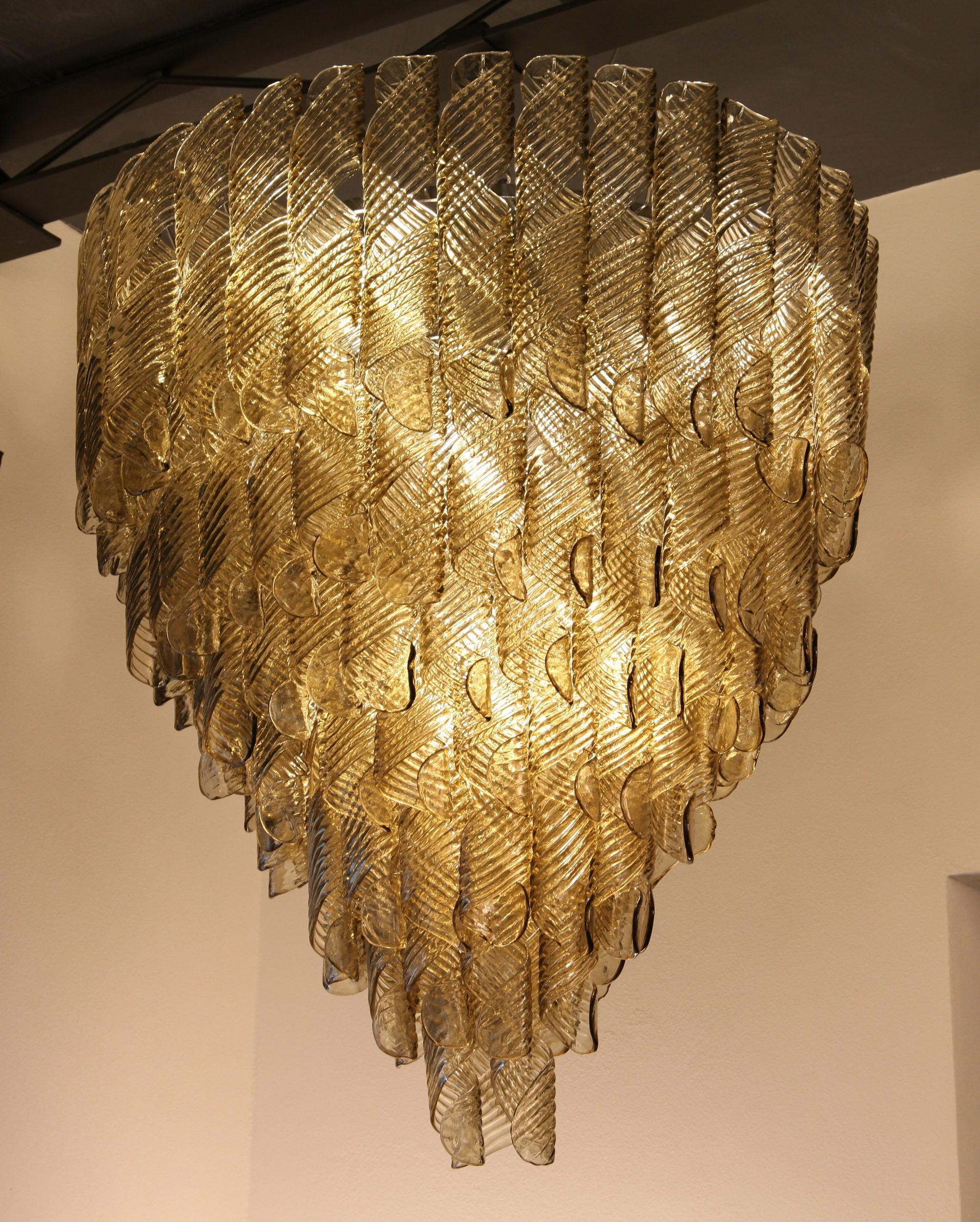 Monumental Chandelier, Murano Fume Glass in Spiral Ribbed Elements, 7 Tiers 8