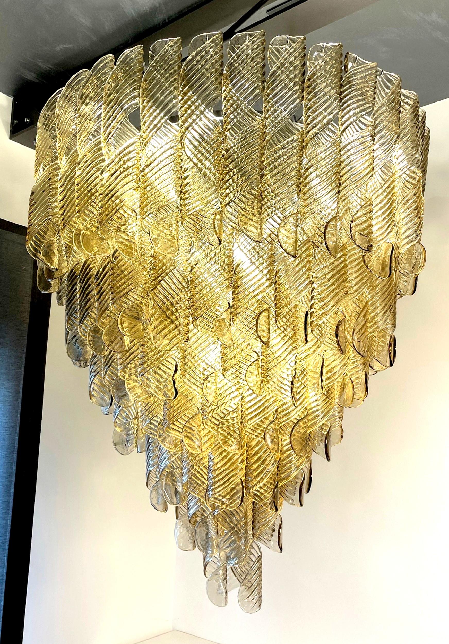 Monumental Chandelier, Murano Fume Glass in Spiral Ribbed Elements, 7 Tiers 9