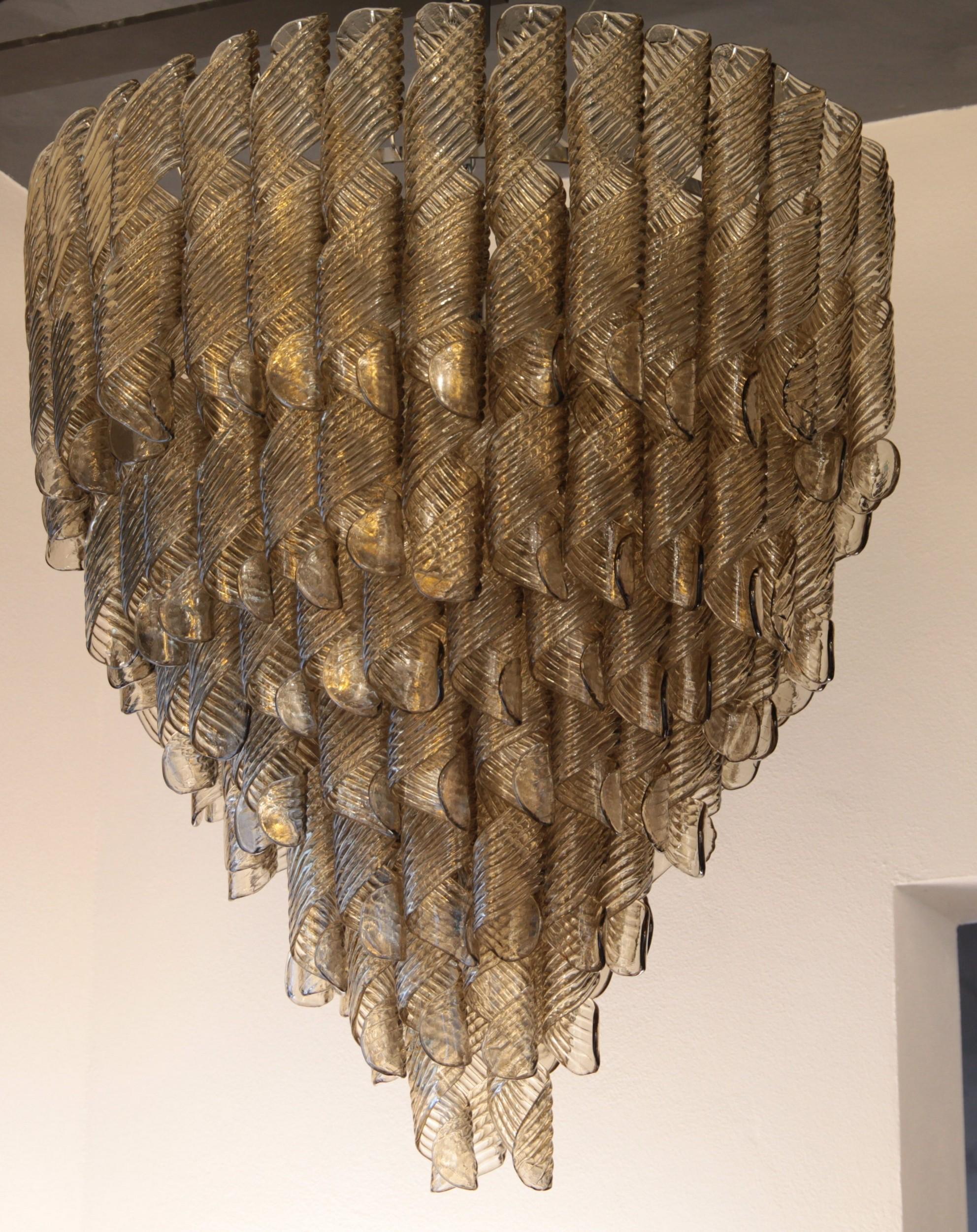 Monumental Chandelier, Murano Fume Glass in Spiral Ribbed Elements, 7 Tiers 11