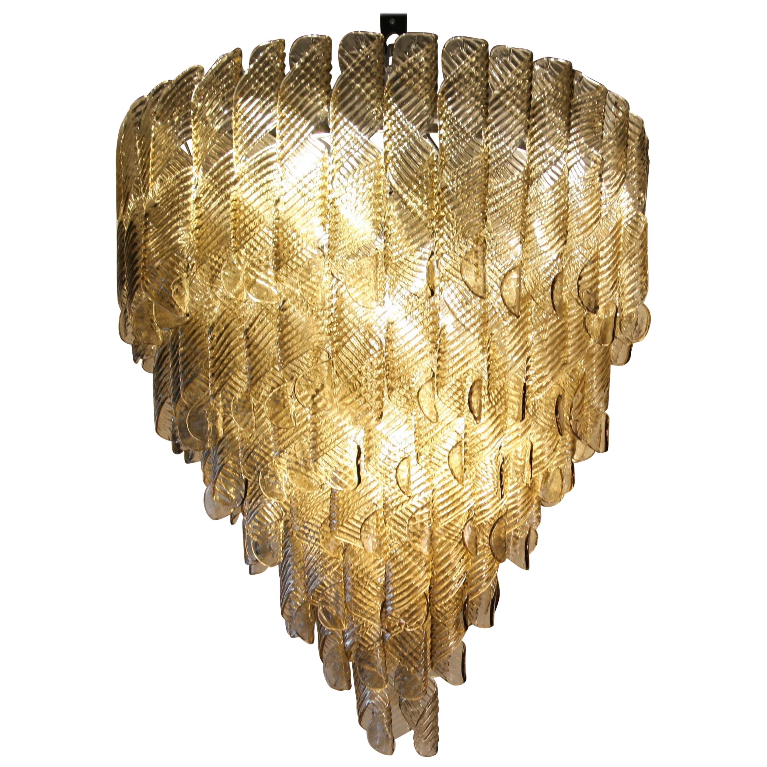 Monumental Chandelier, Murano Fume Glass in Spiral Ribbed Elements, 7 Tiers