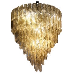Monumental Chandelier, Murano Fume Glass in Spiral Ribbed Elements, 7 Tiers