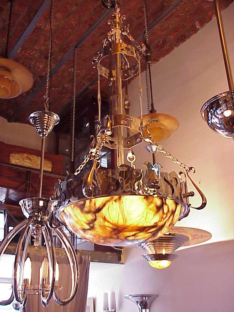 Monumental Chandelier in Alabaster and silver plated bronze, Arts and Crafts  For Sale 2
