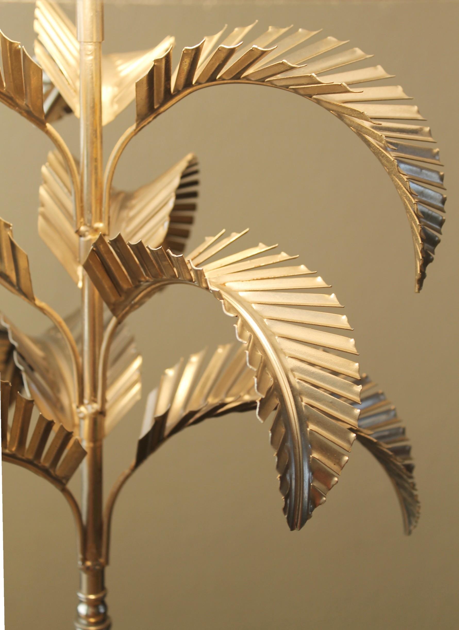 Hand-Crafted Monumental Chapman Metal Palm Tree Lamp. Maison Jansen West Palm Beach Regency For Sale