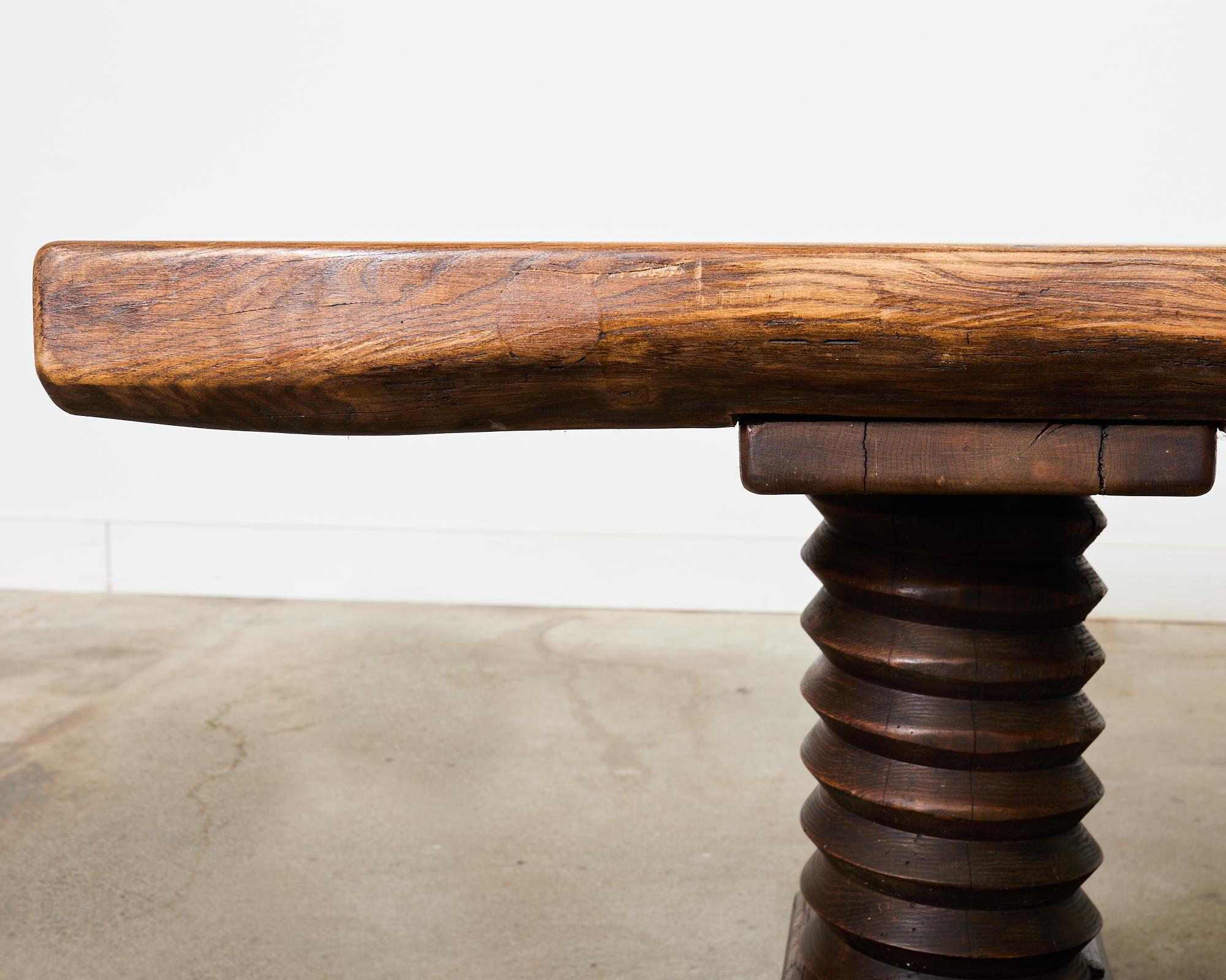 Monumental Charles Dudouyt Attributed French Oak Corkscrew Dining Table  For Sale 6