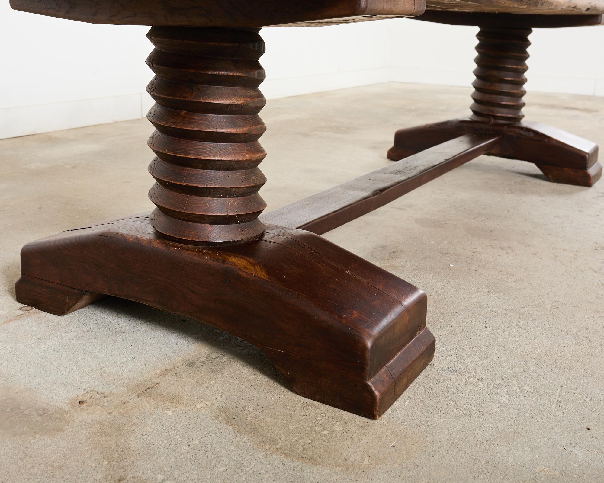 Monumental Charles Dudouyt Attributed French Oak Corkscrew Dining Table  For Sale 9
