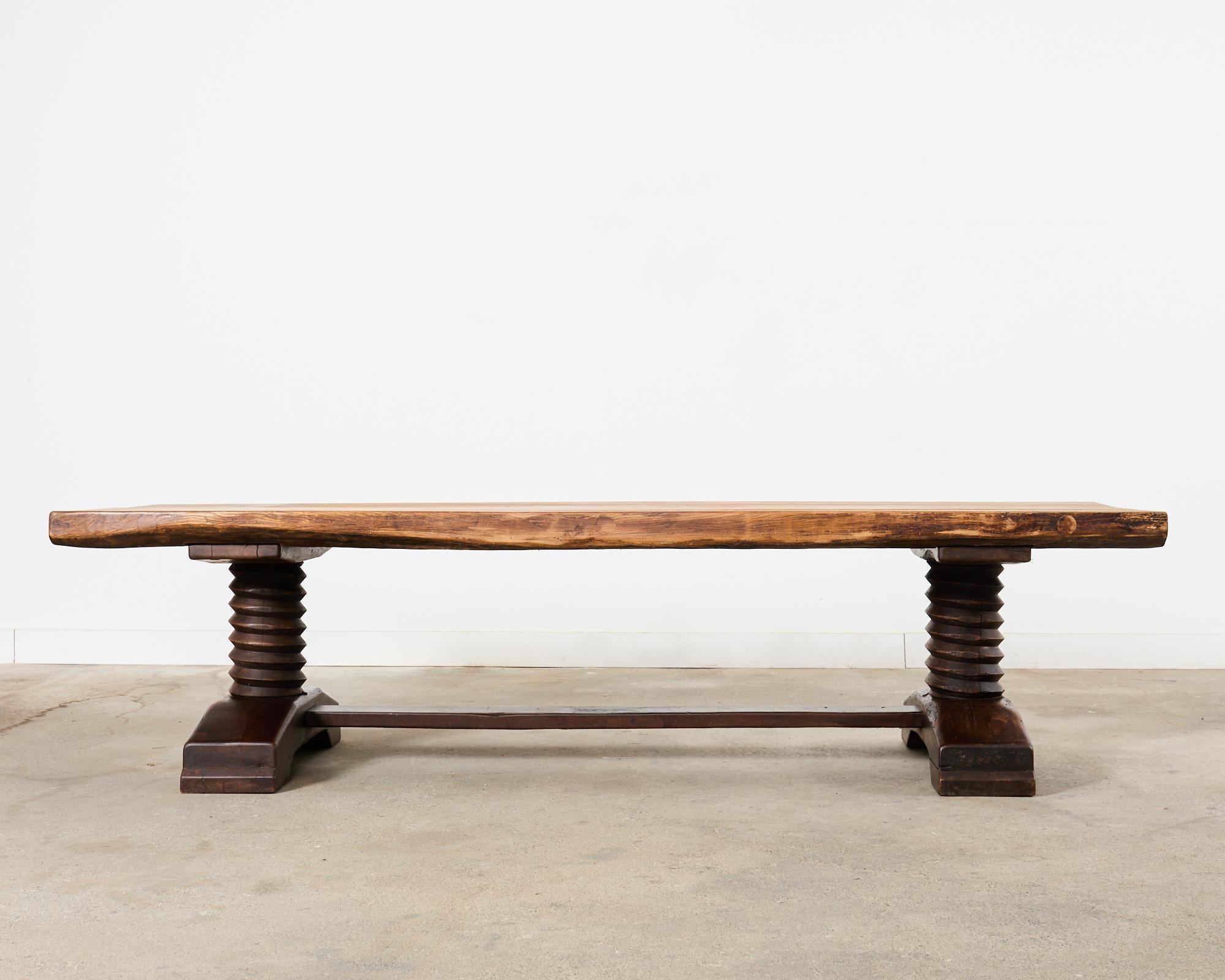 Monumental Charles Dudouyt Attributed French Oak Corkscrew Dining Table  For Sale 14