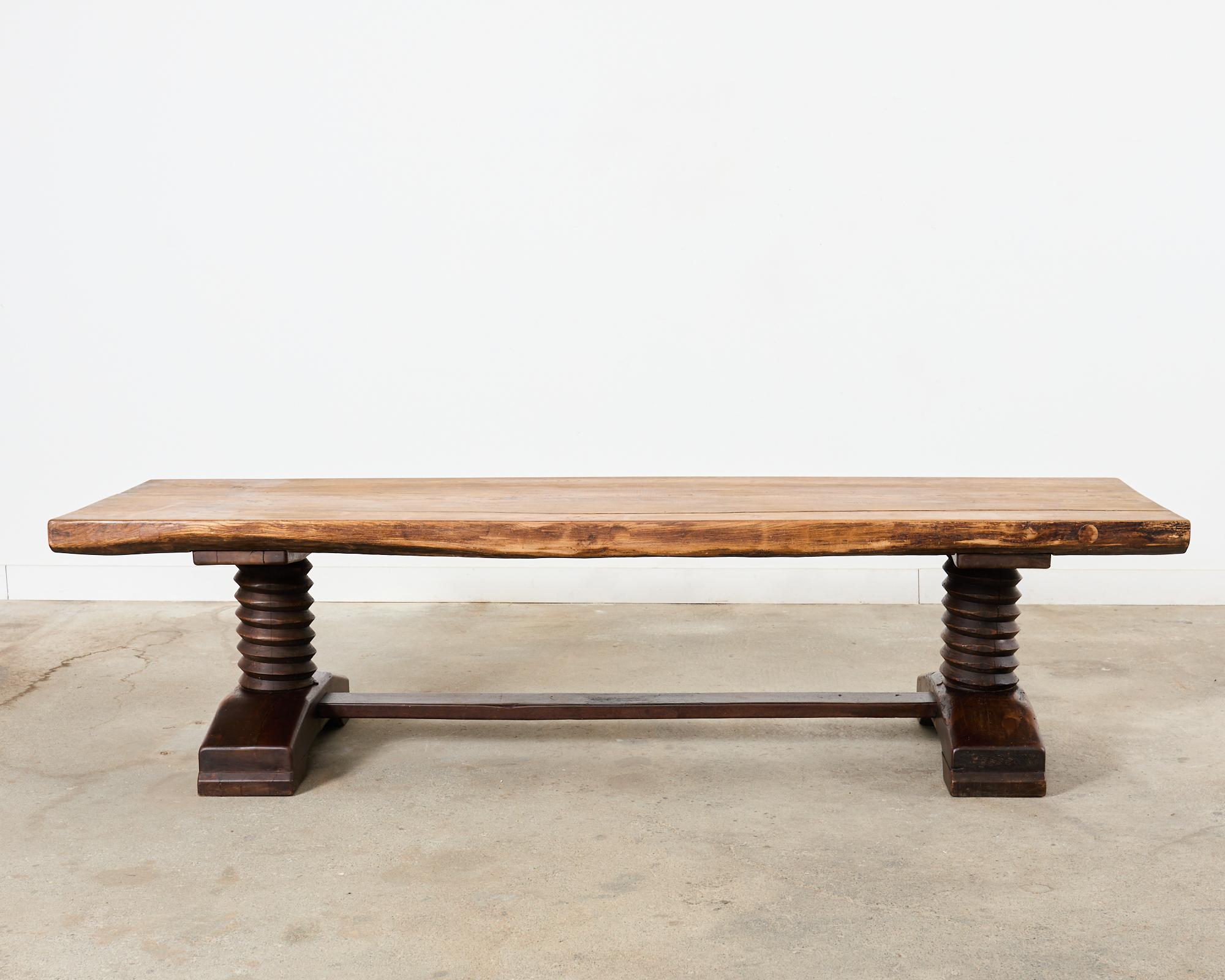 Mid-Century Modern Monumental Charles Dudouyt Attributed French Oak Corkscrew Dining Table  For Sale