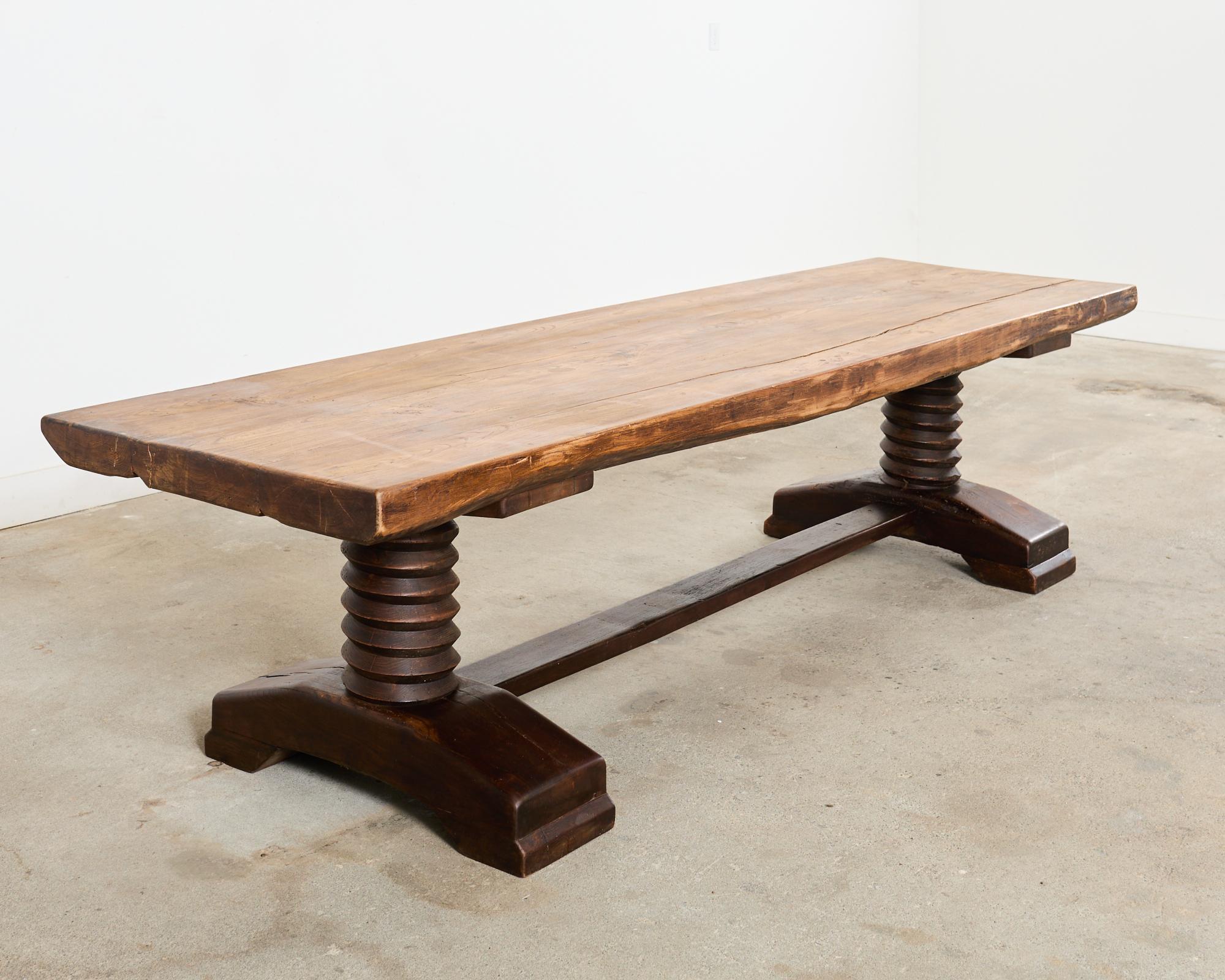 Hand-Crafted Monumental Charles Dudouyt Attributed French Oak Corkscrew Dining Table  For Sale