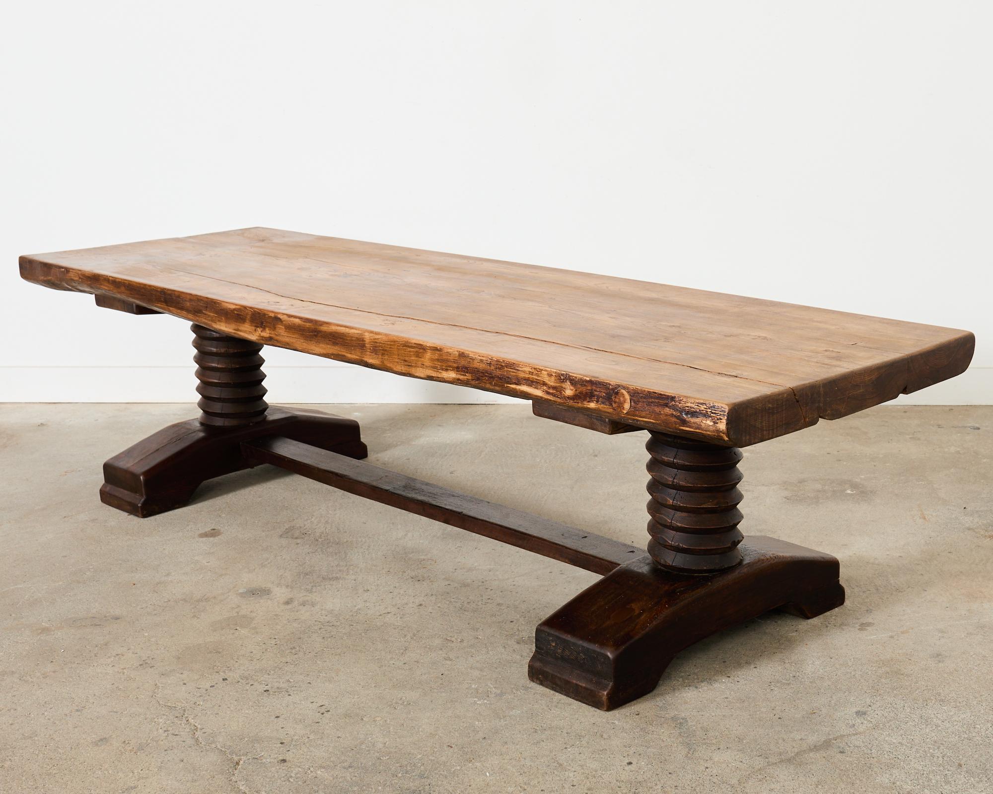 20th Century Monumental Charles Dudouyt Attributed French Oak Corkscrew Dining Table  For Sale