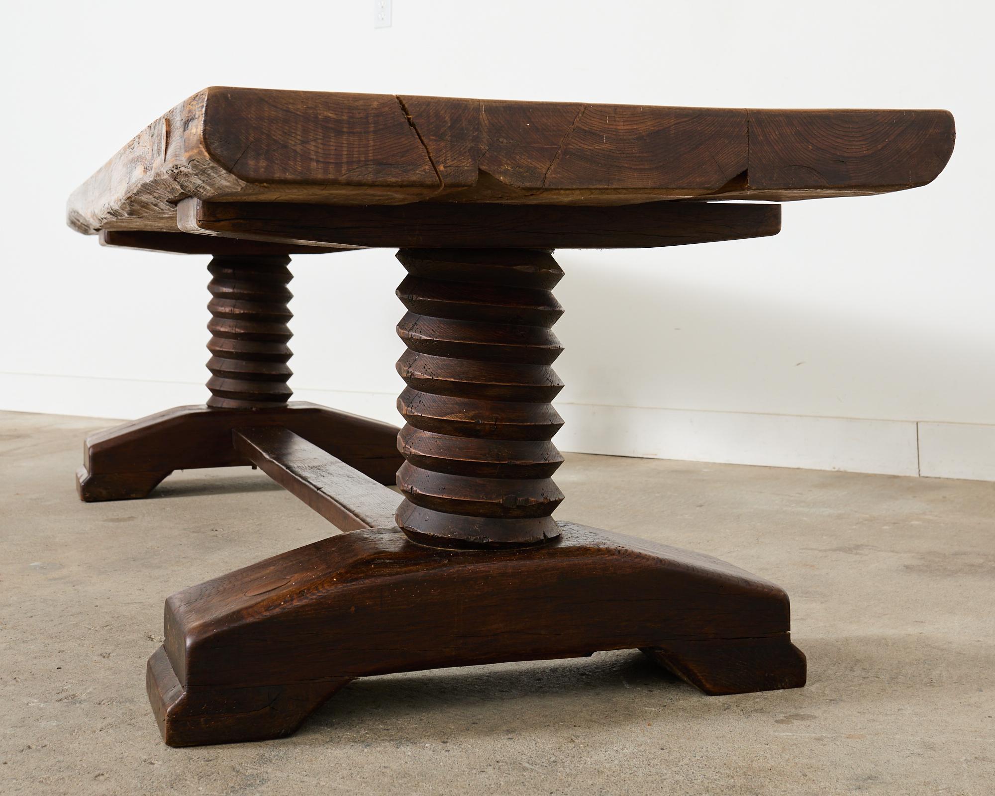 Monumental Charles Dudouyt Attributed French Oak Corkscrew Dining Table  For Sale 3