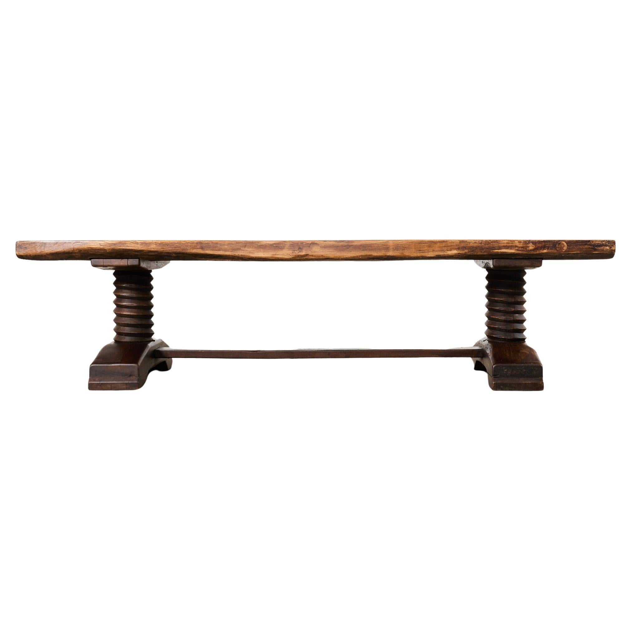 Monumental Charles Dudouyt Attributed French Oak Corkscrew Dining Table  For Sale