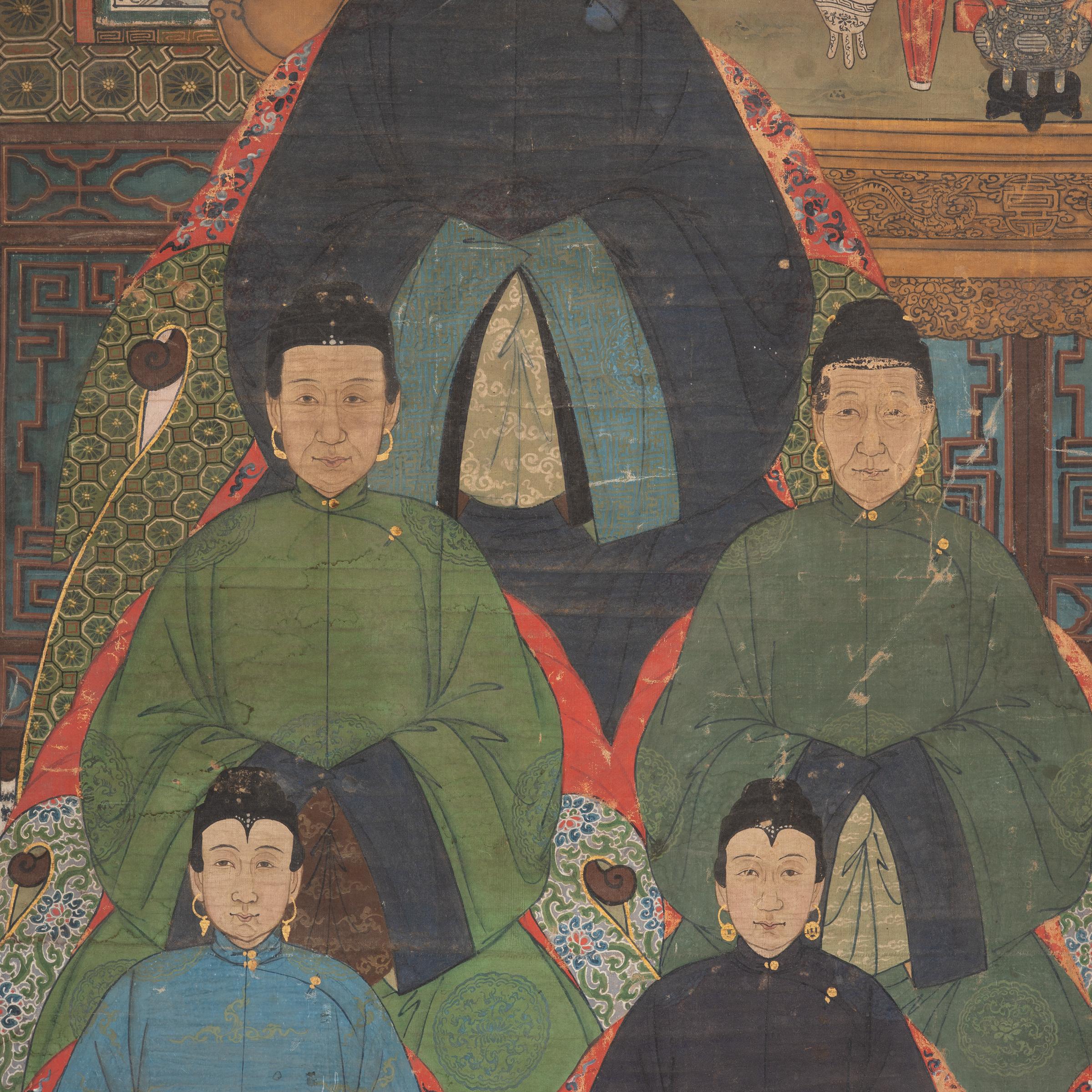 Qing Monumental Chinese Ancestor Portrait Scroll, c. 1850 For Sale