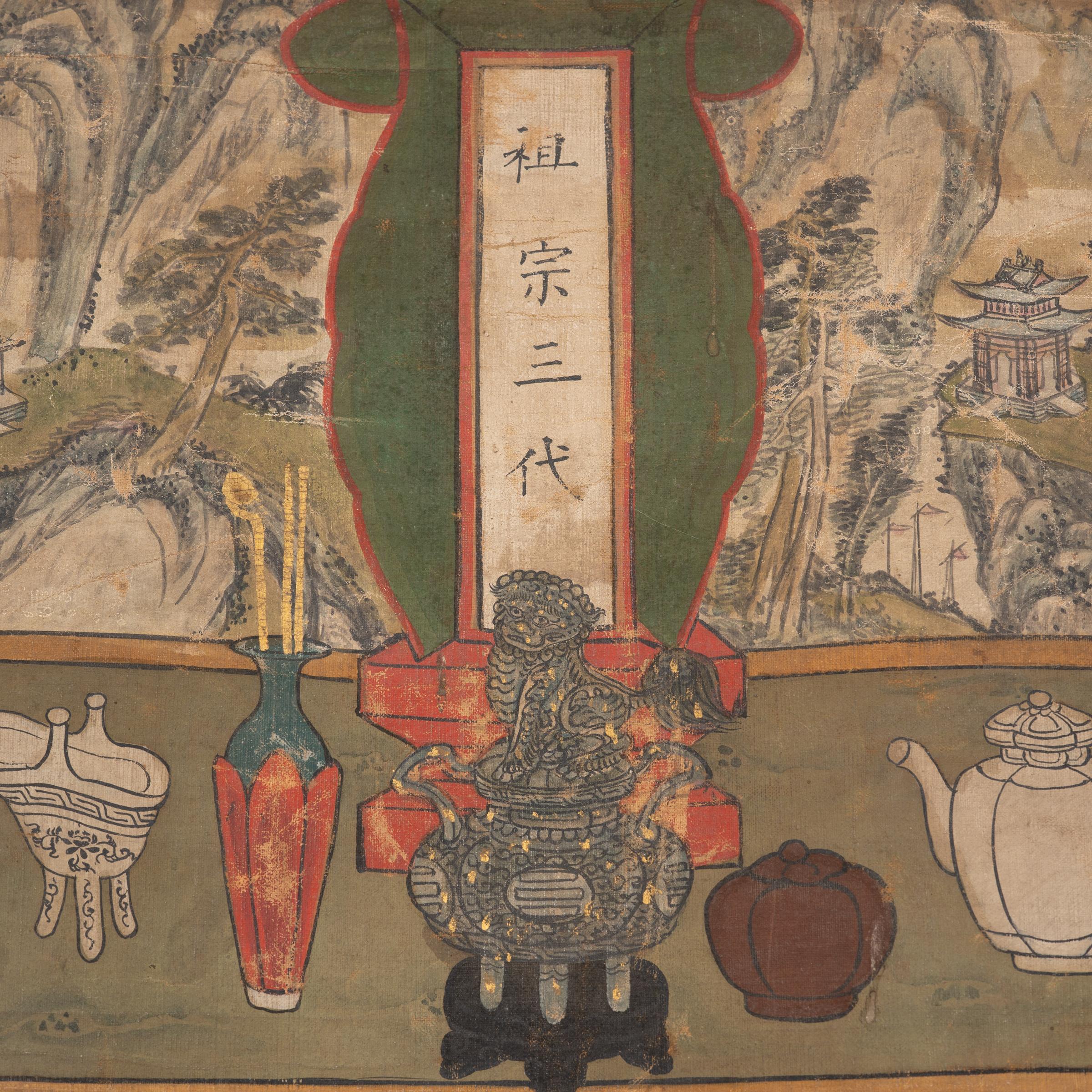Monumental Chinese Ancestor Portrait Scroll, c. 1850 In Fair Condition For Sale In Chicago, IL