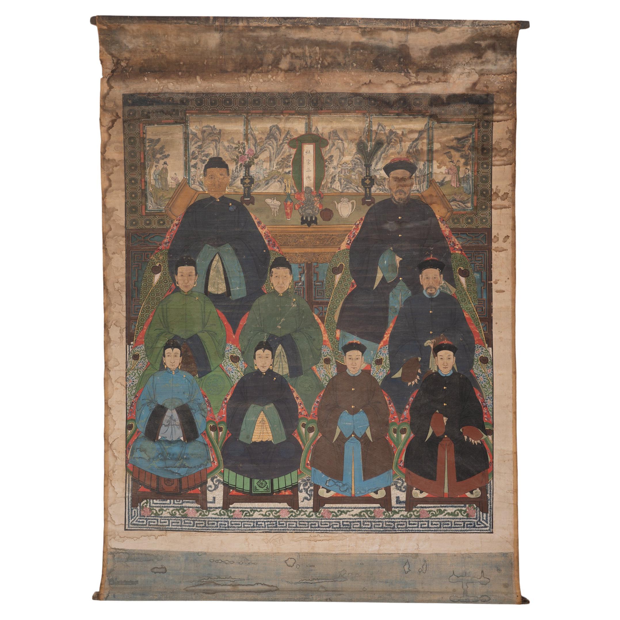 Monumental Chinese Ancestor Portrait Scroll, c. 1850 For Sale