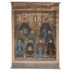 Monumental portrait d'ancêtre chinois en volutes, vers 1850