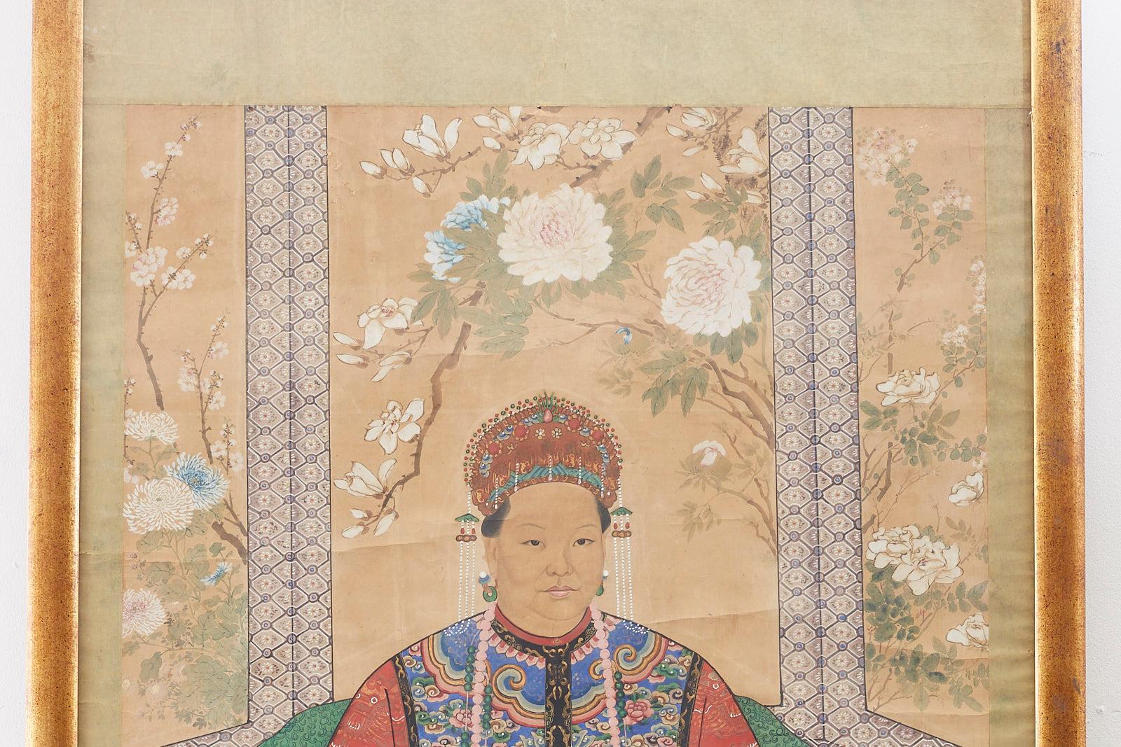 Qing Monumental Chinese Ancestral Matriarch Framed Scroll Painting