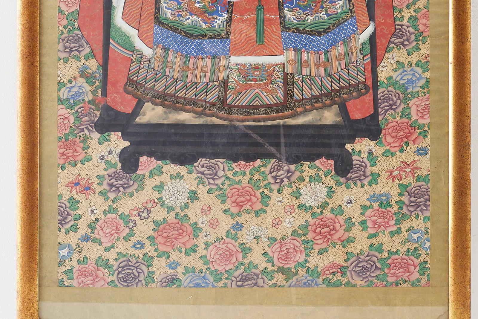 Hand-Painted Monumental Chinese Ancestral Matriarch Framed Scroll Painting