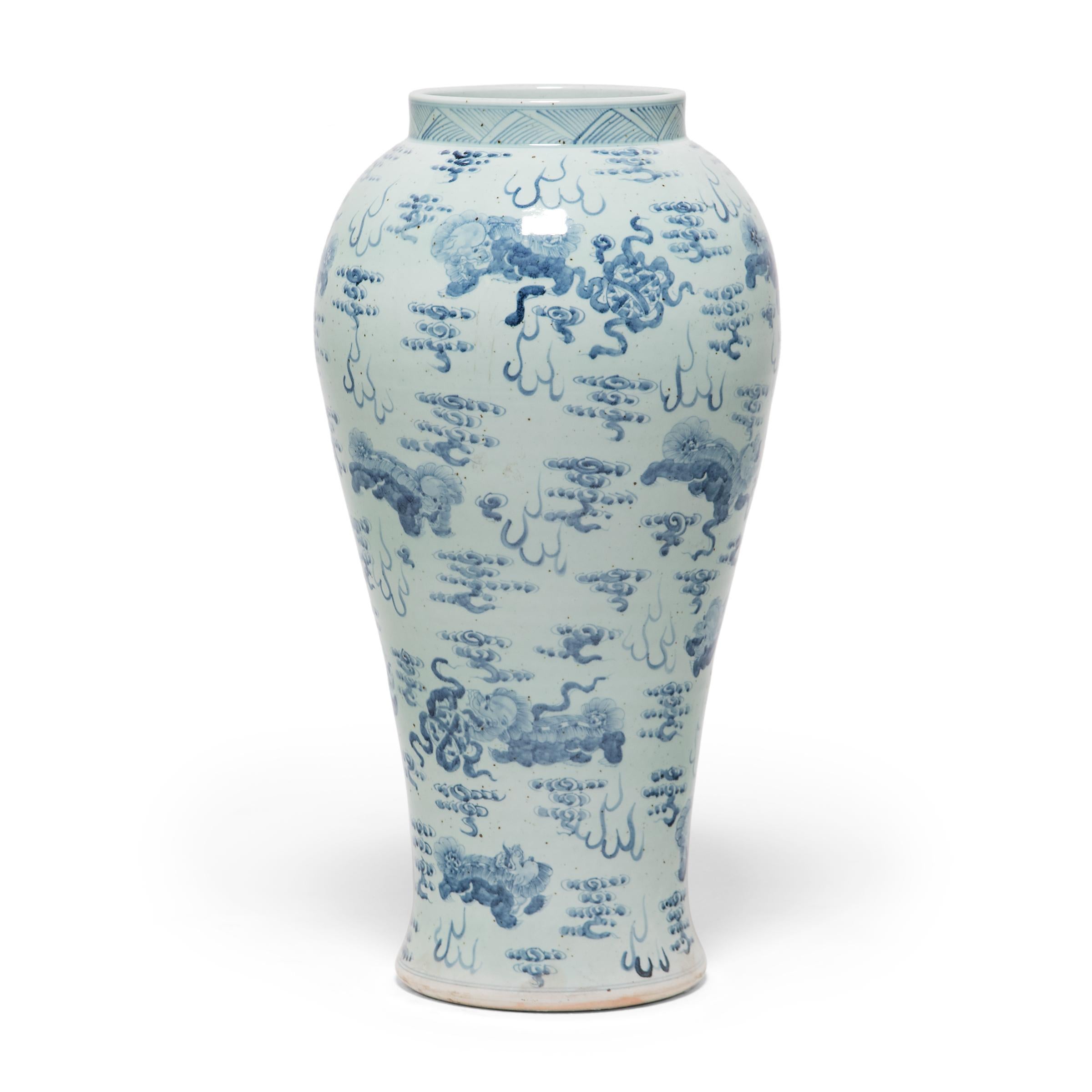 Glazed Monumental Chinese Blue and White Baluster Jar