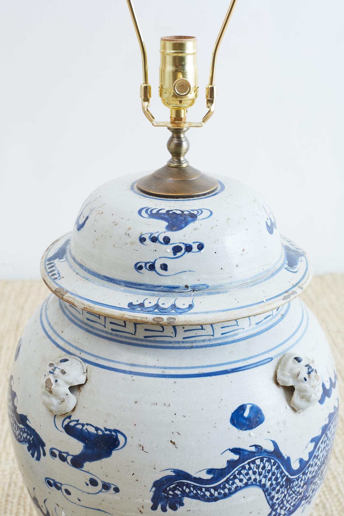 Monumental Chinese Blue and White Ginger Jar Lamps 3