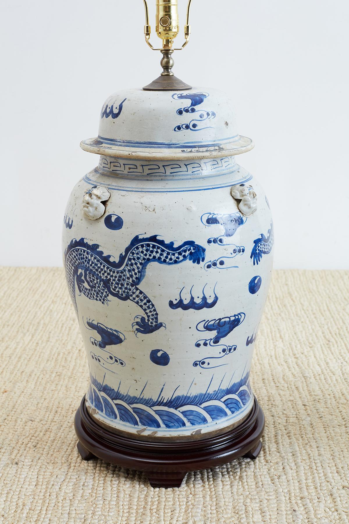 Chinese Export Monumental Chinese Blue and White Ginger Jar Lamps