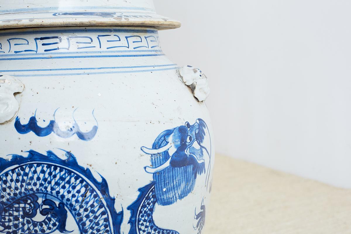 Monumental Chinese Blue and White Ginger Jar Lamps 1