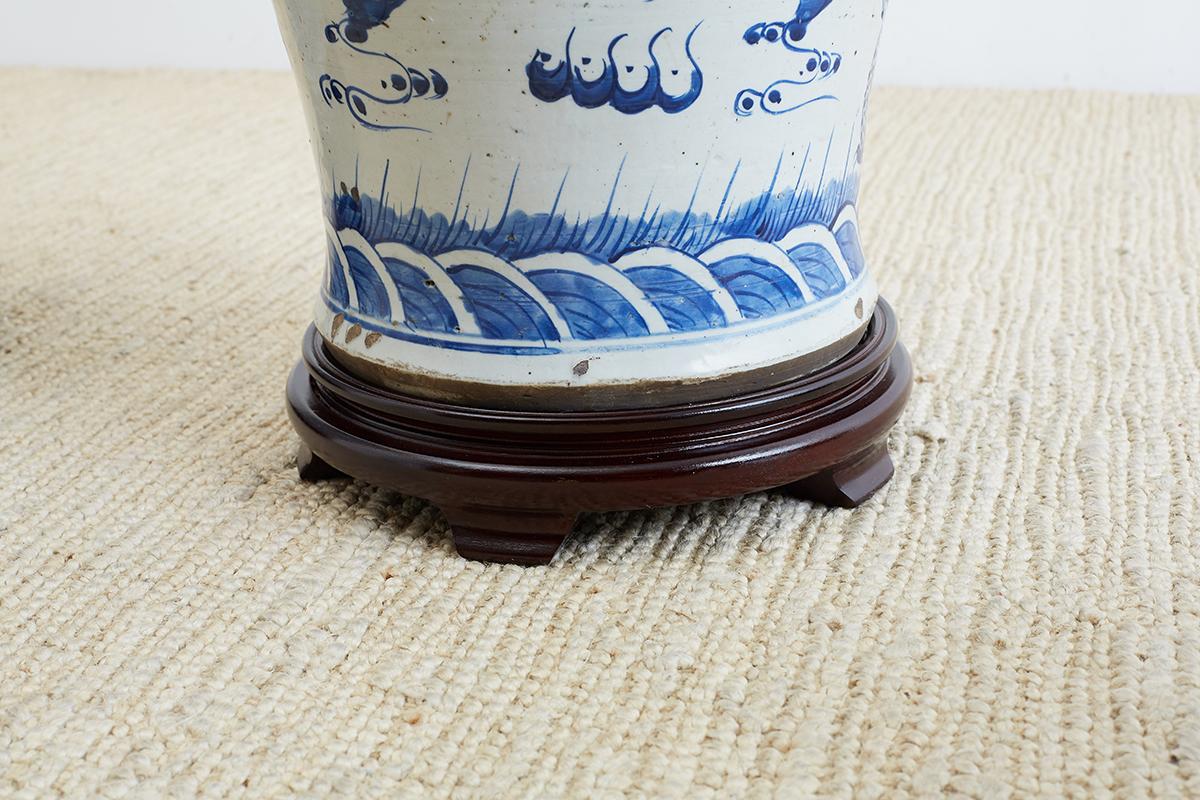 Monumental Chinese Blue and White Ginger Jar Lamps 2