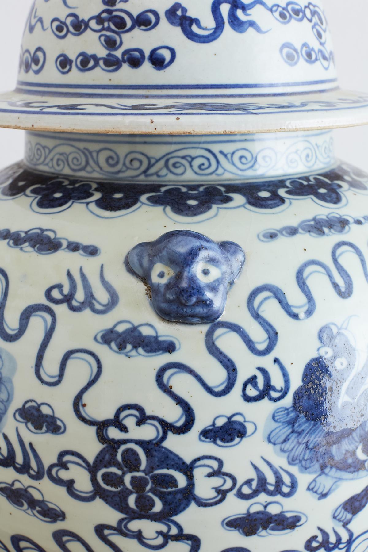 Chinese Export Monumental Chinese Blue and White Porcelain Ginger Jar