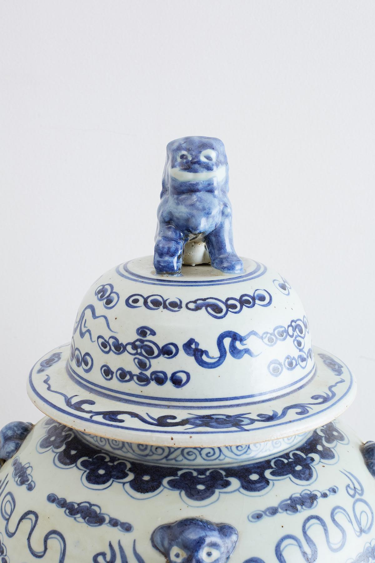 Hand-Crafted Monumental Chinese Blue and White Porcelain Ginger Jar