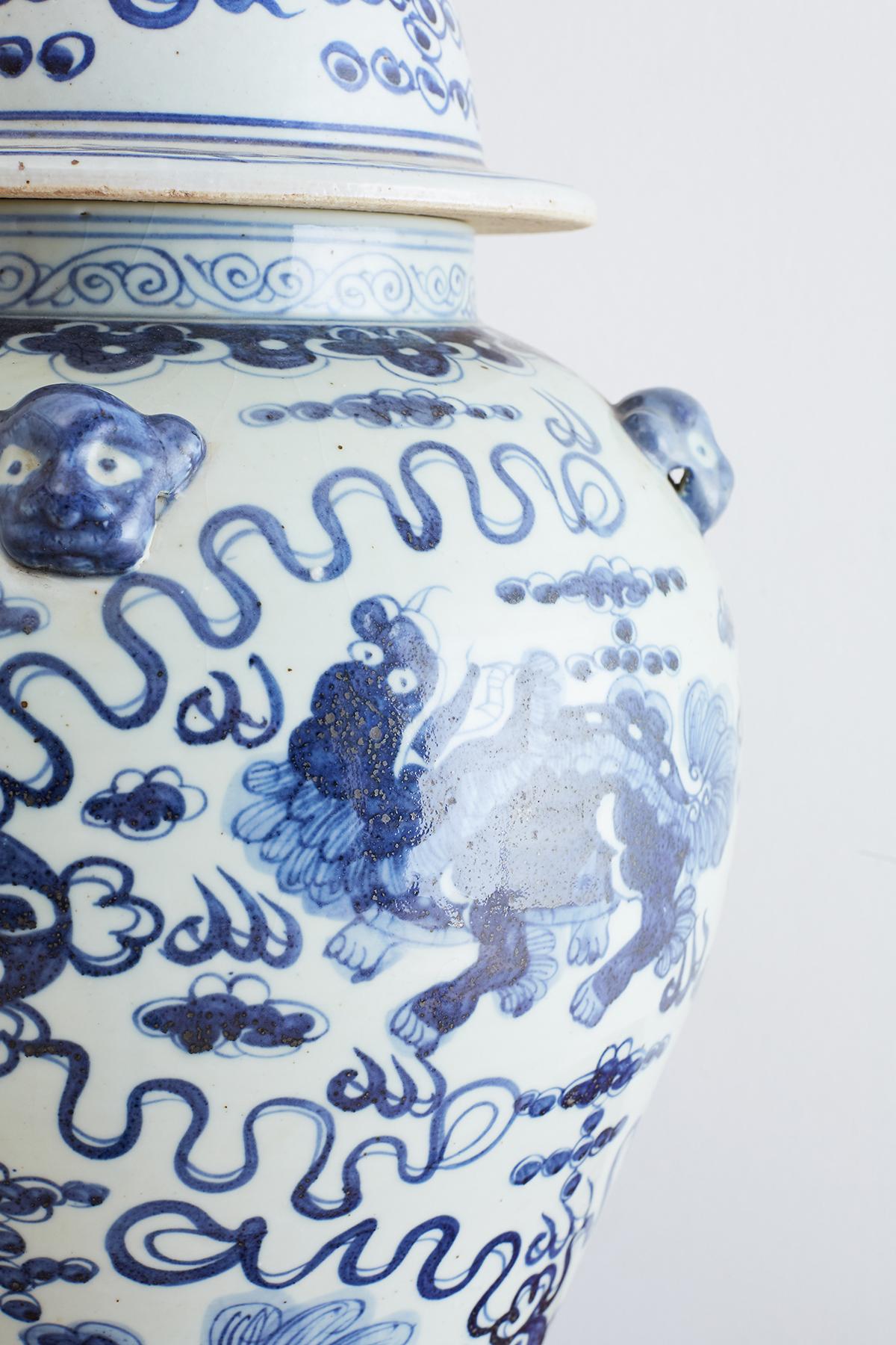 20th Century Monumental Chinese Blue and White Porcelain Ginger Jar