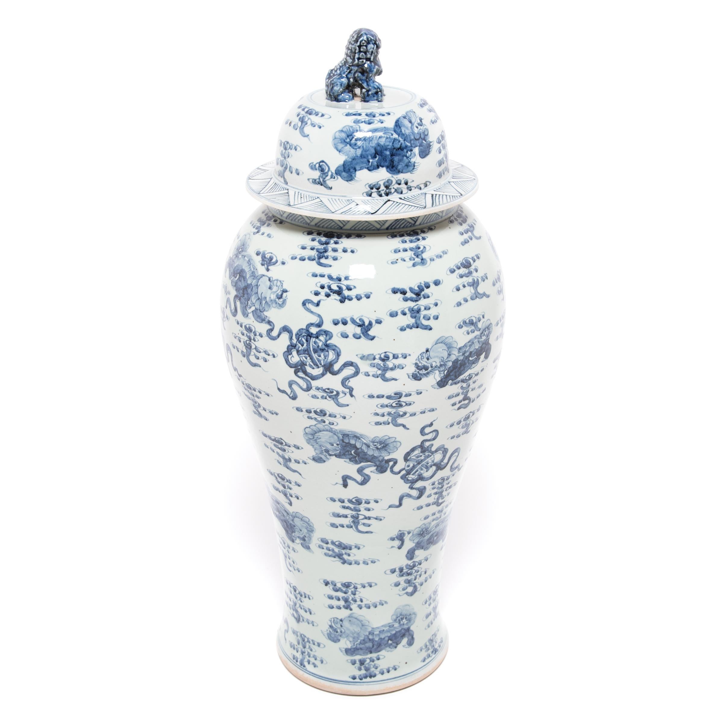 Glazed Monumental Chinese Blue and White Qilin Baluster Jar