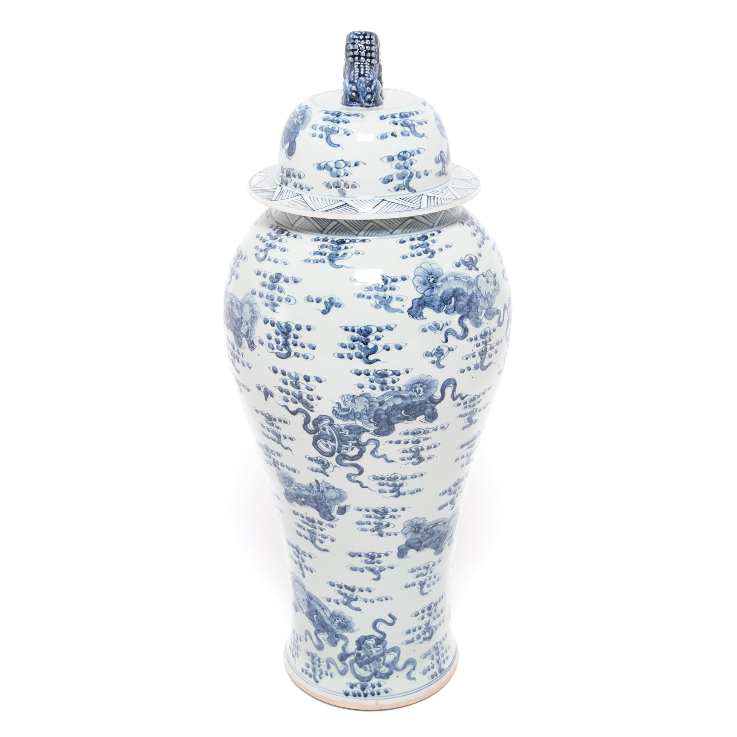 Monumental Chinese Blue and White Qilin Baluster Jar In Excellent Condition In Chicago, IL