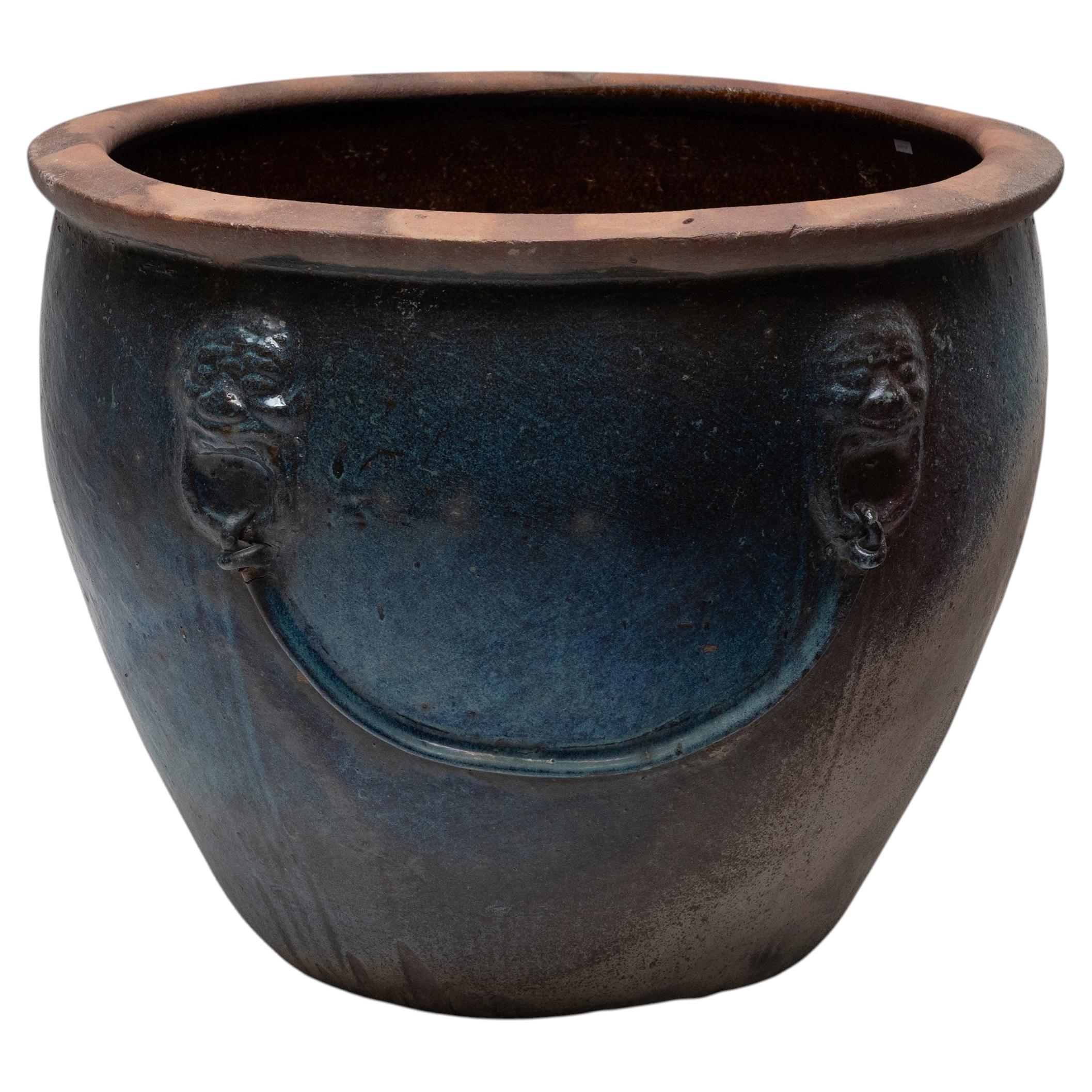 Monumental Chinese Blue Glazed Protector Pot, Early 20th Century